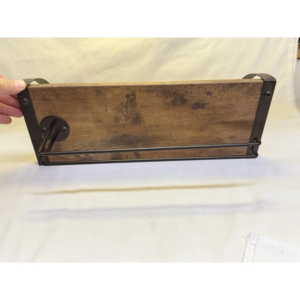 Paper Towel Holder with Shelf, Vintage Rustic Farmhouse Wall Mounted Spice Shelf